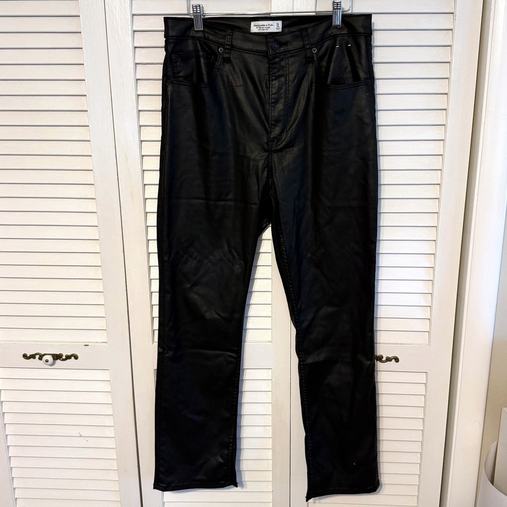 Abercrombie & Fitch Pants Vegan Leather Coated 14S Black Women 90s Slim Straight